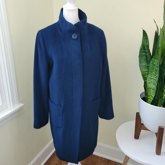 Kristen Blake Blue Lambswool Blend Coat Studio Collection Peacoat Women's Size 6 - Picture 1 of 15